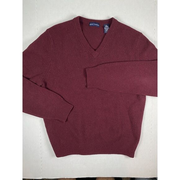 GRANT THOMAS WOOLMARK  100% PURE WOOL MAROON V-NECK SWEATER SIZE L - Picture 1 of 7